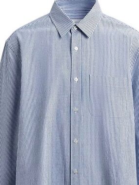 Zara Men’s Light Blue & White Striped Button Down Wrinkled Effect 100% Cotton Sm